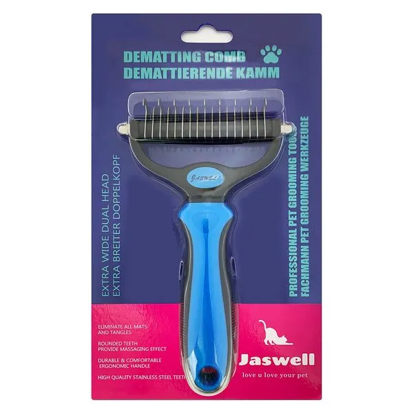 JASWELL Pet Grooming Tool- 2 Sided Undercoat Rake for Dogs &Cats-Safe and Effective Dematting Comb for Mats&Tangles Removing-No More Nasty Shedding or Flying Hair