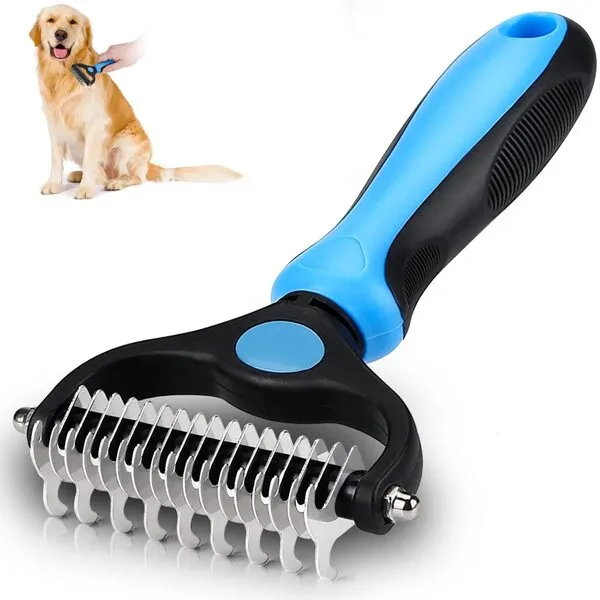 TRACE KASA Dematting Brush Undercoat Rake for Dogs & Cats 2 Sided Professional Grooming Tool – Tangles Removing & Deshedding Brush Dog Grooming Brush with Blade 9+17