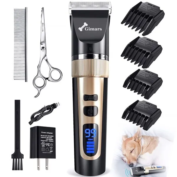 Gimars 2 in 1 Cordless 3-Speed Dog Clippers with Small Paw Trimmer Blade, Low Noise Quiet Rechargeable Pets Hair Thick Coats Trimmers Dog Shaver Clippers Kit for Dogs Cats Pet