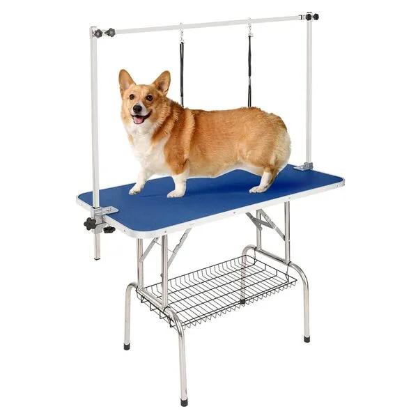 Bonnlo 32-inches Pet Grooming Table, Portable Dog Grooming Table with Arm Noose & Mesh Tray, Adjustable Foldable Pet Groom Table Stand for Dog Cat, Maximum Capacity Up to 330 LBS (32in)