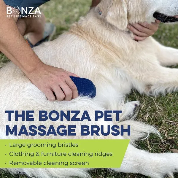 Bonza Dog and Cat Massage Brush, Dog Bath Brush with Removable Screen, Soft Silicone Bristles for Gentle Grooming for Pet, Curry Comb for Washing, Brushing for Short, Medium and Long Haired Pets