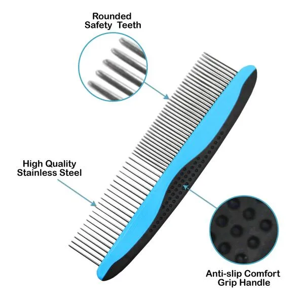 Pets First 2 Pack Dog Comb Small & Large PET Comb for Small & Large Breeds & Areas. Premium Anti-Slip Comfort Grip Ergonomic Handle for Your Dog & Cat with Durable Stainless-Steel