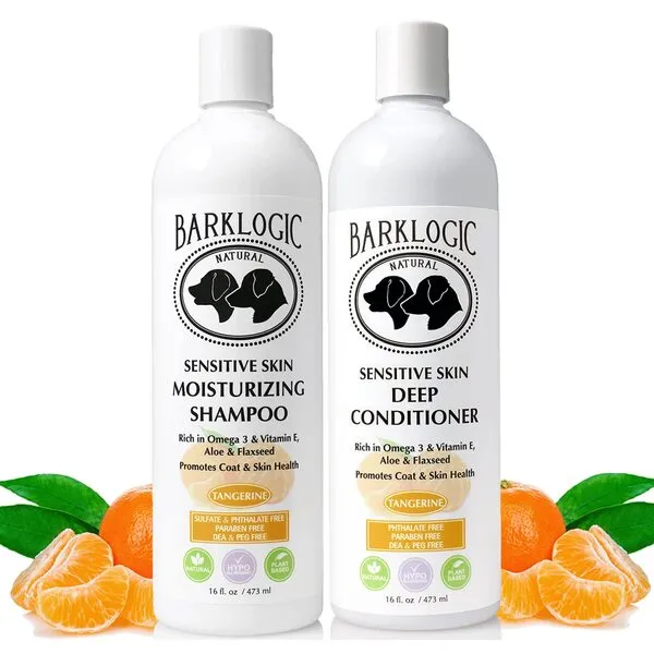 BarkLogic Dog Shampoo and Conditioner Set - 16 oz - Sensitive Dry Skin Formula with Naturally Derived Essential Oils, Safe, Plant-Based, and Gentle -Tangerine