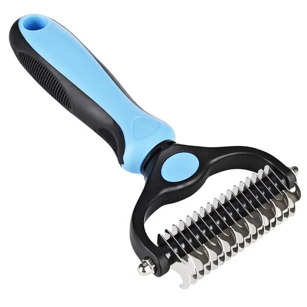 Closeep Pet Dematting Tool, 2 Sided Cat Dog Undercoat Rake Deshedding Brush for Removes Loose Knots, Mats and Tangled Hair