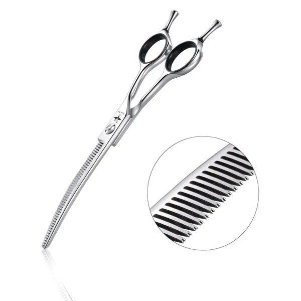 6.5 Inch Downward Curved Dog Grooming Scissors Pet Thinning Texturizing Shears Professional Safety Blunt Tip Trimming Shearing for Dogs Cats Face Paws Limbs Japanese Stainless Steel Silver