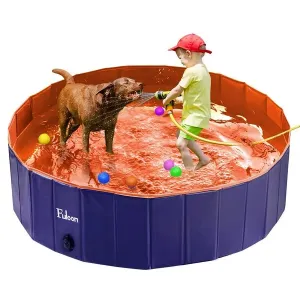 Fuloon PVC Pet Swimming Pool Portable Foldable Pool Dogs Cats Bathing Tub Bathtub Wash Tub Water Pond Pool Pet Pool & Kiddie Pools for Kids in The Garden, (160 x 30cm(63inch.D x 12inch.H), Orange)