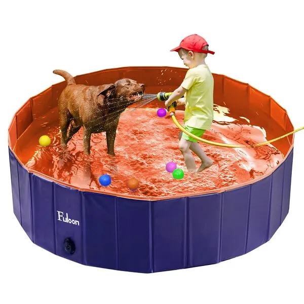 Fuloon PVC Pet Swimming Pool Portable Foldable Pool Dogs Cats Bathing Tub Bathtub Wash Tub Water Pond Pool Pet Pool & Kiddie Pools for Kids in The Garden, (160 x 30cm(63inch.D x 12inch.H), Orange)