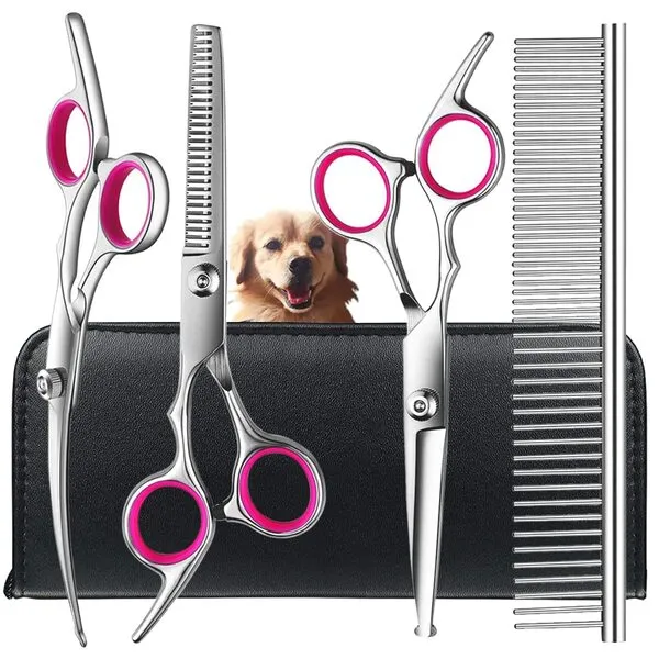 TINMARDA Professional Dog Grooming Scissors Kit with Safety Round Tips, Sharp and Durable Titanium Coated Pet Grooming Shears for Dog Cat