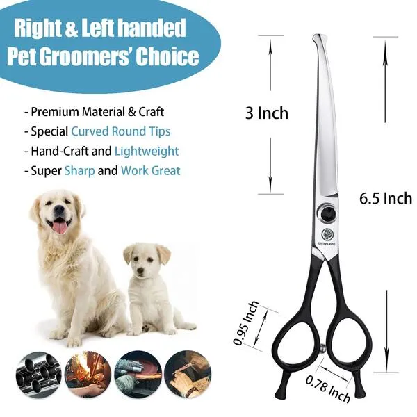 Downward Curved Dog Grooming Scissors Dog Scissors Shears for Grooming Face and Paws Safety Round Tips Dog Grooming Shears Trimming Cutting Scissors for Dog Cat Pet Grooming 6.5 Inch Univinlions