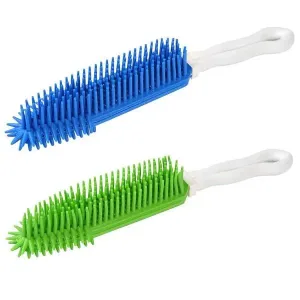 LandHope 2 Pack Pet Hair Remover Rubber Portable Fluff Cleaner for Carpet Clothes Furniture Sofa Leather Car Seat Also Used as Dog Cat Bath Brush with Massage Effect (Green + Blue)