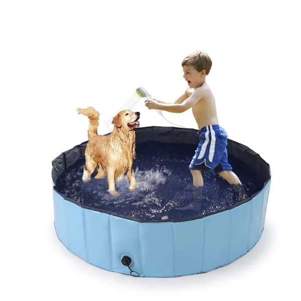 OWNPETS Foldable Pet Pool with Bath Brush, Collapsible Dog Swimming Pool, Non-Slip Hard Plastic Pool, Dog Pool, Indoor&Outdoor Bathing Tub for Dogs Cats and Pets