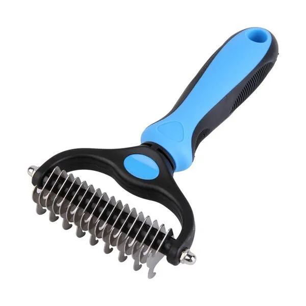 UPSCOOL Dematting Comb with 2 Sided Undercoat Rake for Cats & Dogs,Dematting Tool Gently Removes Loose Undercoat, Mats,Tangles and Knots,No More Nasty Shedding and Flying Hair (Blue)