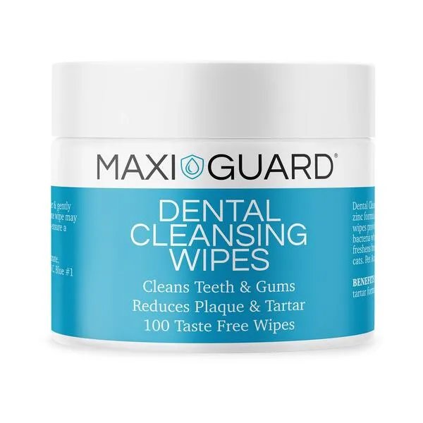 Maxi-Guard Dental Cleansing Wipes for Dogs, Cats, Horses and Companion Animals (100 Wipes), Light Blue/White