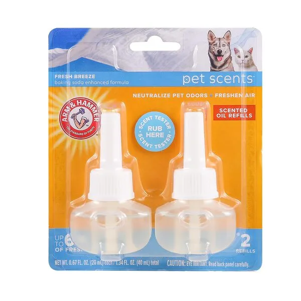 Arm & Hammer For Pets Scents Plug-in Scented Oil Refills in Fresh Breeze Scent, 2 Count (Pack of 1)| Air Freshener Refills, Room Deodorizer for Homes with Pets, 0.67 Fl Oz x 2