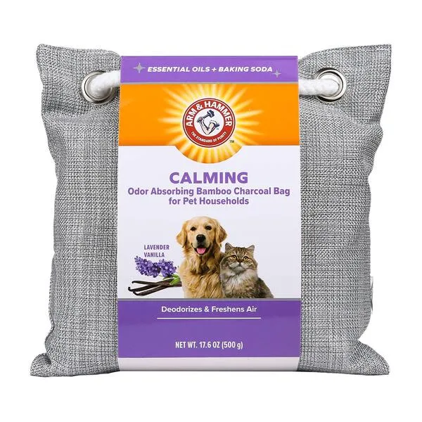 Arm & Hammer for Pets Air Care Calming Bamboo Charcoal Air Purifying Bag in Lavender Vanilla Scent | 17.6 oz Odor Absorbing Charcoal Bag | Easy Pet Odor Eliminator for Pet Households (FF12537)