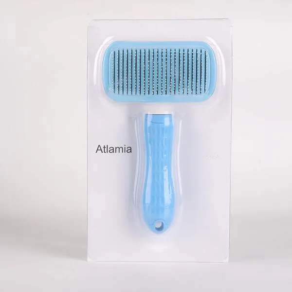 Atlamia Self Cleaning Slicker Brush,Dog Brush & Cat Brush with Massage Particles,Removes Loose Hair & Tangles,Skin Friendly & Promote Circulation-Blue