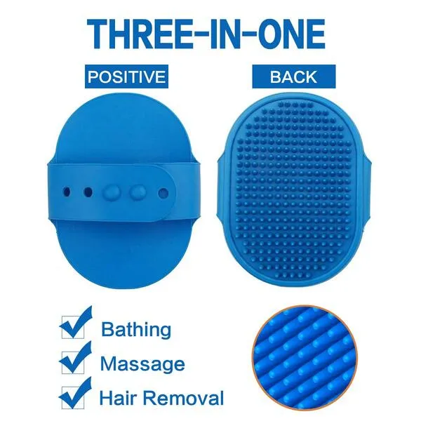 Dog Bath Brush, Aoche Pet Bath Comb Brush Soothing Massage Rubber Comb 2pcs with Adjustable Ring Handle for Long Short Haired Dogs and Cats (blue+rose)