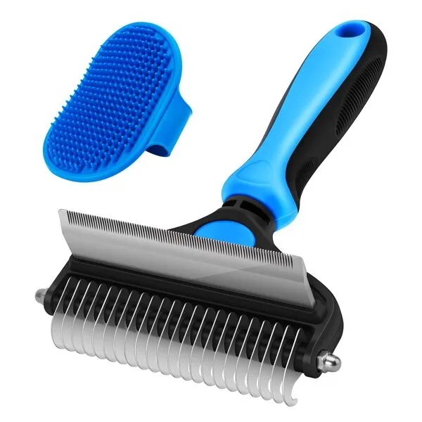 CGBE Pet Grooming Brush, 2 in 1 Deshedding Tool Undercoat Rake for Dogs And Cats Shedding, Deshedding Brush for Pet Matted Hair, Safe Dematting Comb For Long Hair Husky Golden Retriever