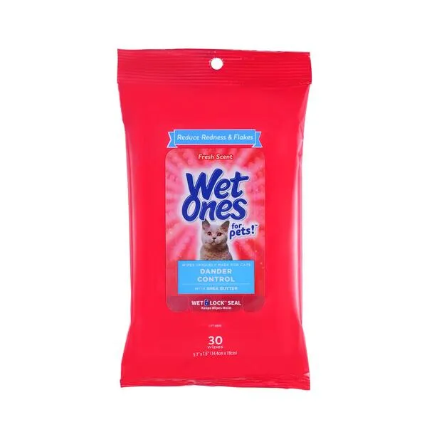 Wet Ones for Pets Dander Control Wipes for Cats With Shea Butter | Cat Dander Wipes For Cats to Reduce Redness & Flakes with Wet Lock Seal in Fresh Scent | 30 ct Pouch Cat Cleaning Cat Wipes