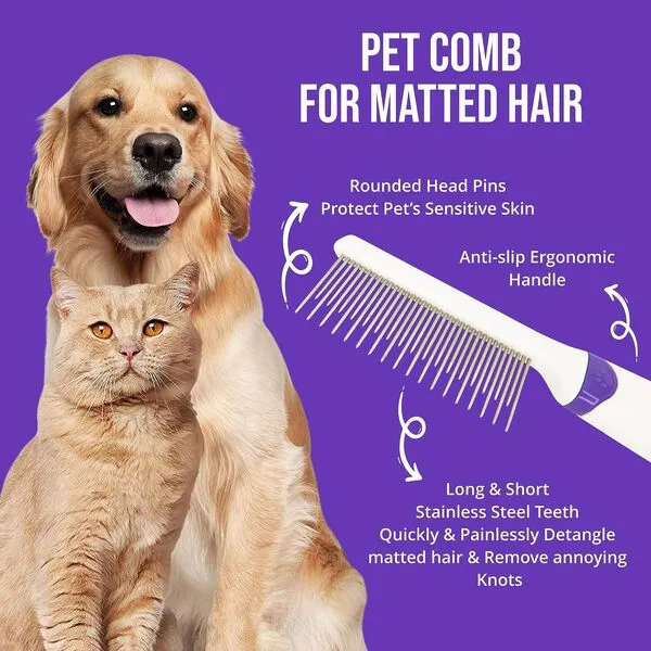 Smalldog Official, Tangles Be Gone Steel Metal Dog Comb for Brushing Small and Toy Breed Dogs, to Groom and Remove Debris and Mats, from Fur and Coat