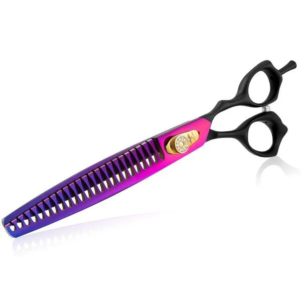 8 Inch Straight Dog Grooming Scissors Professional Pet Chunker Shears Safety Noiseless Blunt Tip Trimming Shearing for Dogs Cats Japanese Stainless Steel Purple