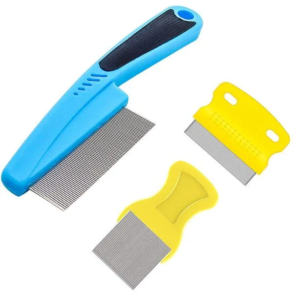 Aoche Lice Comb Dog Comb Cat Comb - 3 Pack Flea Comb Tear Stain Remover for Dogs Fine Tooth Pet Comb to Remove Fleas Tick Lice Dandruff Tangles Knots