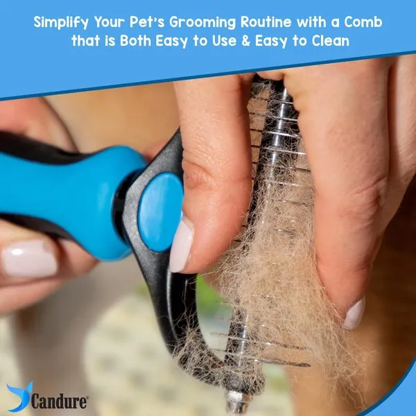 Candure Pet Friendly Dog Brush for Shedding & Effective Hair Removal 17+9 Double-Sided Dematting Comb for Dogs & Cats Hair Brush for Shedding - Undercoat Rake for Dogs with Comb