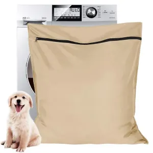 AUXSOUL 1 Pack Pet Laundry Bag, Stops Pet Hair Blocking The Washing Machine, Big Size Wash Bag Ideal for Dog Cat Horse, Hair Remover Safely, 25.8 27.8 (65 X 70cm) (Beige)