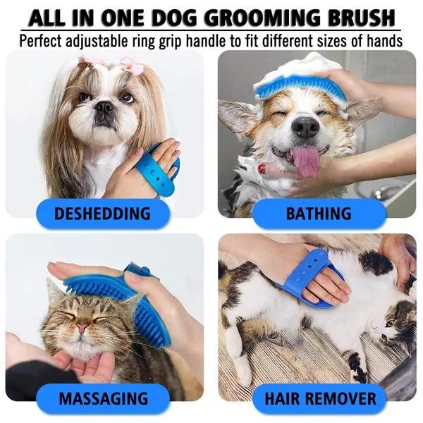 Kwispel 2 Pcs Dog Grooming Brush, Pet Shampoo Brush Dog Bath Grooming Shedding Brush Soothing Massage Rubber Comb with Adjustable Strap for Short Long Haired Dogs and Cats