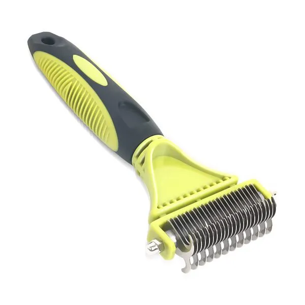 Professional 2 Sided Dog Dematting Undercoat Rake Comb for Dogs & Cats, Premium Pet Grooming Tool - Safely Removes Loose Undercoat, Mats, Tangles and Knots. No More Nasty Shedding and Flying Hair.