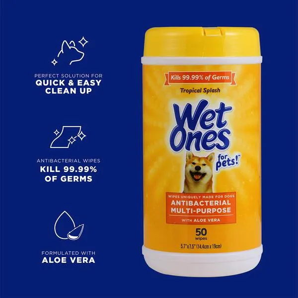 Wet Ones for Pets Multi-Purpose Dog Wipes with Aloe Vera, 50 Count - 3 Pack | Dog Wipes for All Dogs in Tropical Splash, Wipes for Paws & All Purpose