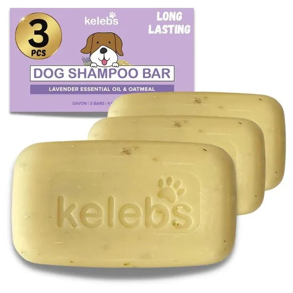 Kelebs Dog Shampoo | Allergies and itching | Dog Shampoo for Sensitive Skin | Puppy Shampoo | All Natural Dog Soap Bar with Lavender Oil & Oatmeal | for Smelly Dogs, Zero Plastic Vegan 3PCS