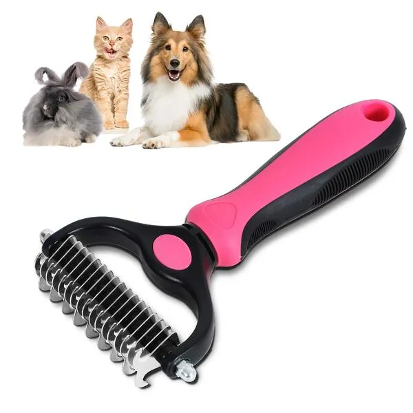 AnyPet Grooming Brush - Double Sided, Extra Wide Shedding and Dematting Undercoat Rake Comb for Dogs and Cats, Rabbits, Best On Long and Medium Fur/Hair Dogs