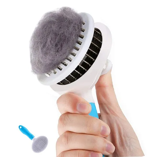 Cat Brush, Self Cleaning Slicker Brushes for Shedding and Grooming Removes Loose Undercoat, Mats and Tangled Hair Grooming Comb for Cats Dogs Brush Massage-Self Cleaning (Blue)