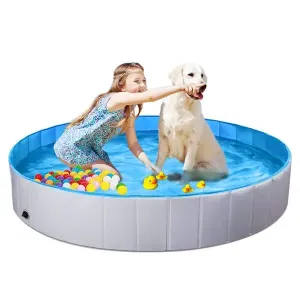 TIDYON Dog Pool Large Foldable Collapsible Dog Pool Plastic Pool Portable Dog Swimming Pool Plastic Kiddie Pool for Kids Dogs in Summer (XXL 63\