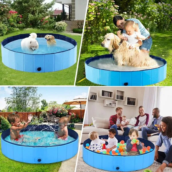 YASITY Dog Pool, Foldable Pet Swimming Pool, Outdoor Bathing Tub Kiddie Pool with Protective Lining, PVC Collapsible Pool for Small Dogs, Cats and Kids (S:32''X8'')