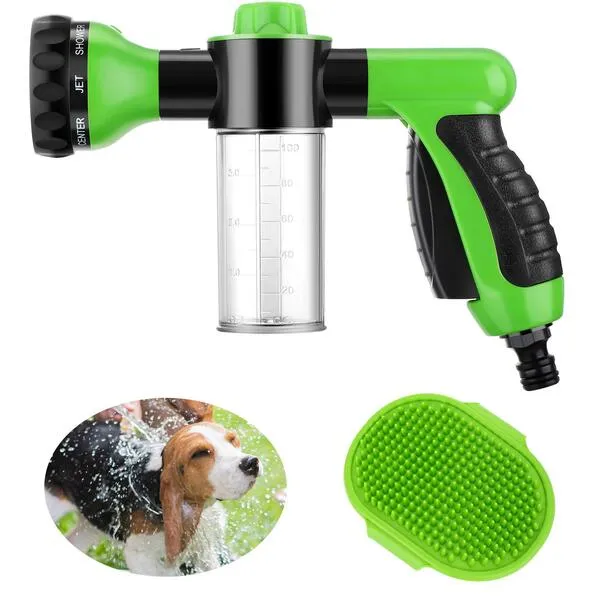 2 Pieces Pet Bathing Tool Set Include Hose Nozzle Soap Dispenser and Dog Rubber Comb Brush, Spray Foamer Wash Foam Sprayer, Dog Bathing Sprayer Bottle for Pets Showering(Green)