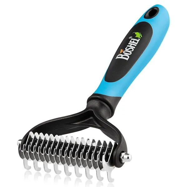 BOSHEL Undercoat Rake For Dogs - Premium Double Sided Dog Grooming Brush - Dog Deshedding Brush - Dematting Comb For Dogs - Deshedding Tool Dog Comb & Cat Comb - Dog Hair Brush - Pet Grooming Tool