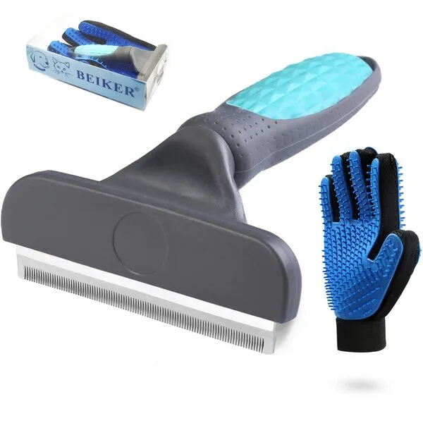 Dog Grooming Kit for Short Haired Dogs, Undercoat Deshedding Tool Set, Gently and Effectively Remove Loose Hair and Reduce Shedding, Includes a Brush and a Double-sided Silicone Glove