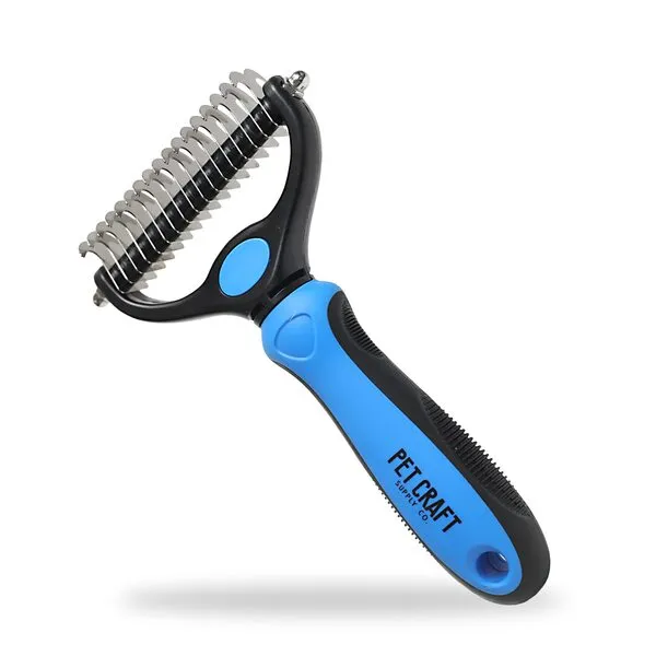 Pet Craft Supply Dog Grooming Rake Undercoat Brush 2-in-1 Pet Deshedding Dematting Detangler Tool with Double Sided Metal Comb Head for Cats and Dogs with Long or Short Pet Hair Fur