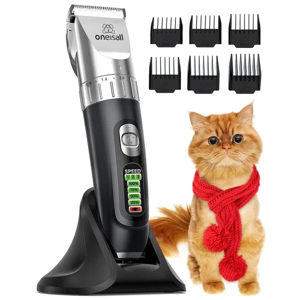 oneisall Cat Hair Trimmer,Quiet Cat Clippers for Matted Hair,Cordless Cat Grooming Kit with Comb,3 Speed Cat Shavers for Matted Long Hair