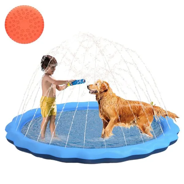 Docuwee Splash Sprinkler Pad with a Flying Disc for Dogs Kids, 67