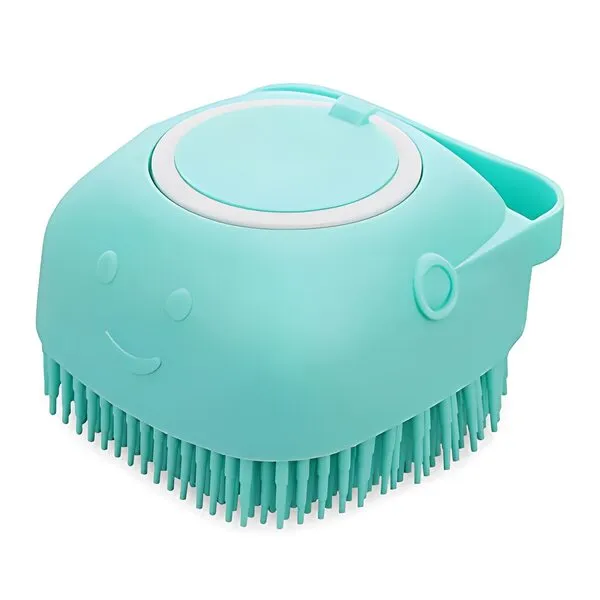 Molain Dog Cat Bath Brush Comb Silicone Rubber Dog /Puppy Massage Brush Hair Fur Grooming Cleaning Brush Soft Shampoo Dispenser (blue)