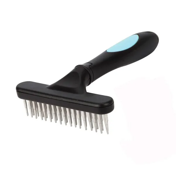 Dog de-Shedding Brush - for Dogs, Cats, Rabbits, Grooming, Stainless Steel in Double Row of Teeth, Reduces Shedding, Undercoat rake (Blue)