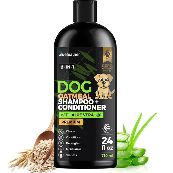 Oatmeal 2 in 1 Dog Shampoo and Conditioner for Dry Itchy Sensitive Skin - Moisturizing Hypoallergenic Shampoo - Oatmeal Wash with Aloe for Any Pet Dog Puppy or Cat 24 Fl Oz (Pack of 1)