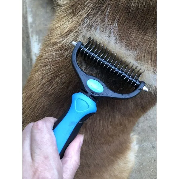 Thstheaven Pet Grooming Brush & Nail Clippers Trimmers - Double Sided Shedding and Dematting Undercoat Rake Comb for Dogs and Cats - Safe Dematting Comb for Easy Mats & Tangles Removing (Blue), Large