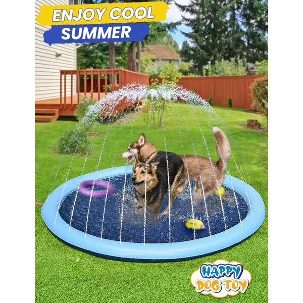 PETOCAT Dog Splash Pad, Non Slip Splash Pad Sprinkler for Kids, Kiddie Baby Shallow Pool, Pet Outdoor Water Play Toy Wading Pool Mat, Easy to Use/Clean (67 inch)