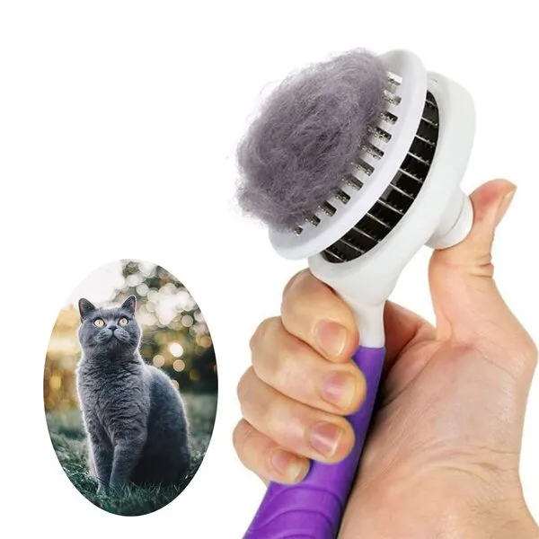 Cat Grooming Brush, Self Cleaning Slicker Brushes for Dogs Cats Pet Brush Tool Gently Removes Loose Undercoat, Mats Tangled Hair Massage-Self (Purple)