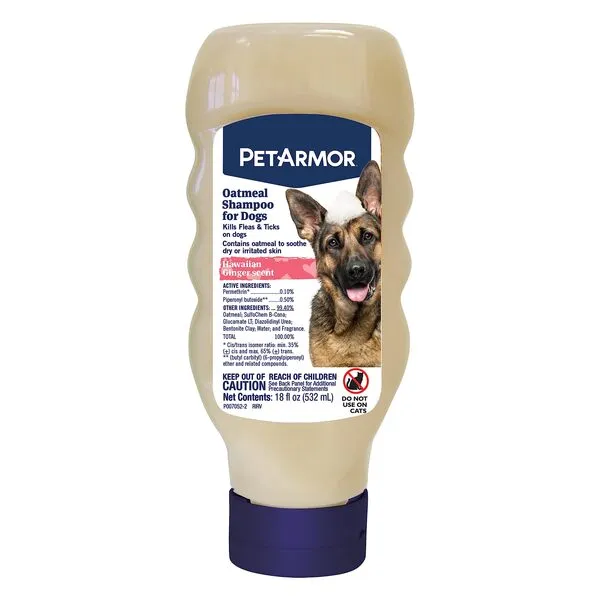 PETARMOR Flea & Tick Protection Oatmeal Shampoo for Dogs, Hawaiian Ginger Scent, 18 oz