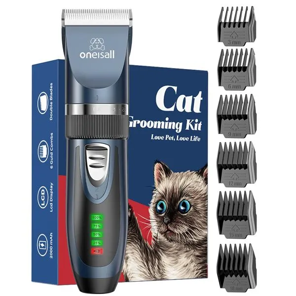 oneisall Cat Grooming Clippers for Matted Hair, 2-Speed Cat Grooming Kit Cordless Low Noise Pet Hair Clipper Trimmer for Dogs Cats Animals (Blue)